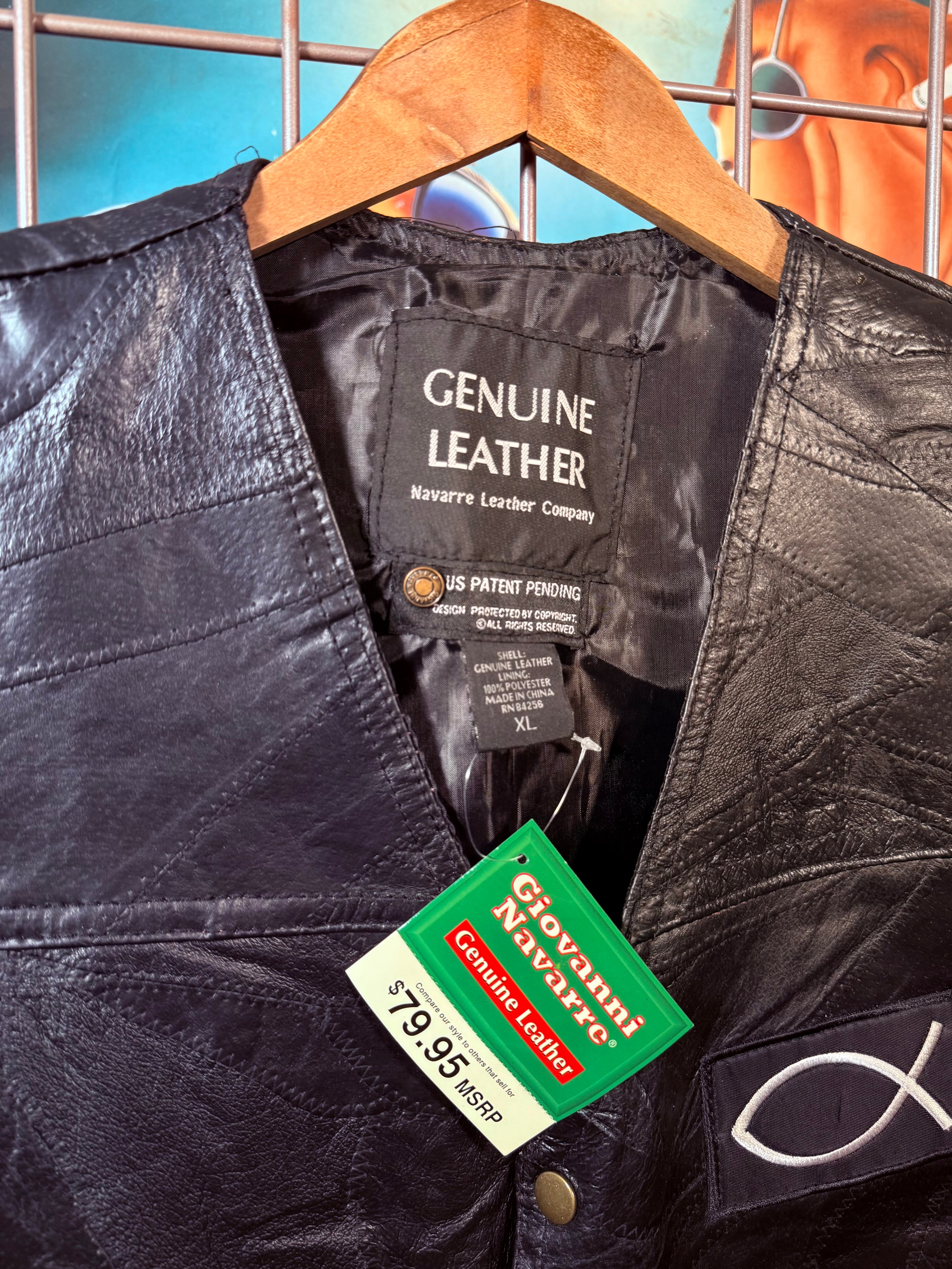 Jesus Forever Leather Biker Vest(XL)