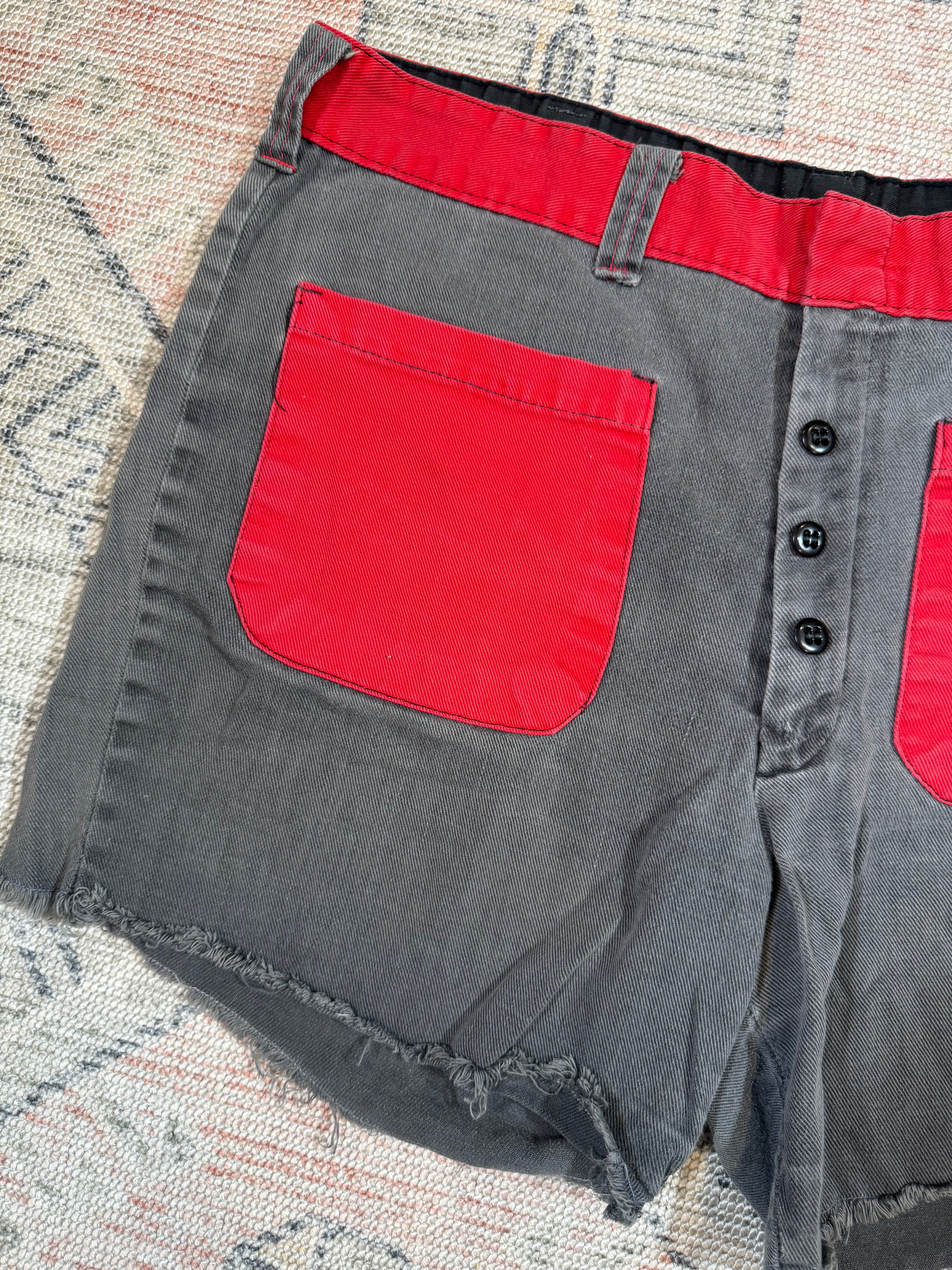 Vintage 70s Custom Red and Black Jean Shorts (36)