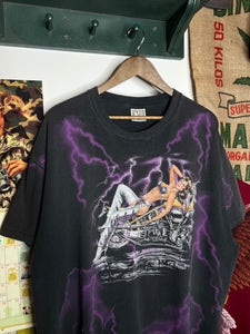 Vintage 90s Lightning Bolt All Over Print Biker Tee (XXL)