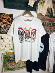 Vintage Christmas Dogs Double Sided Tee (L)