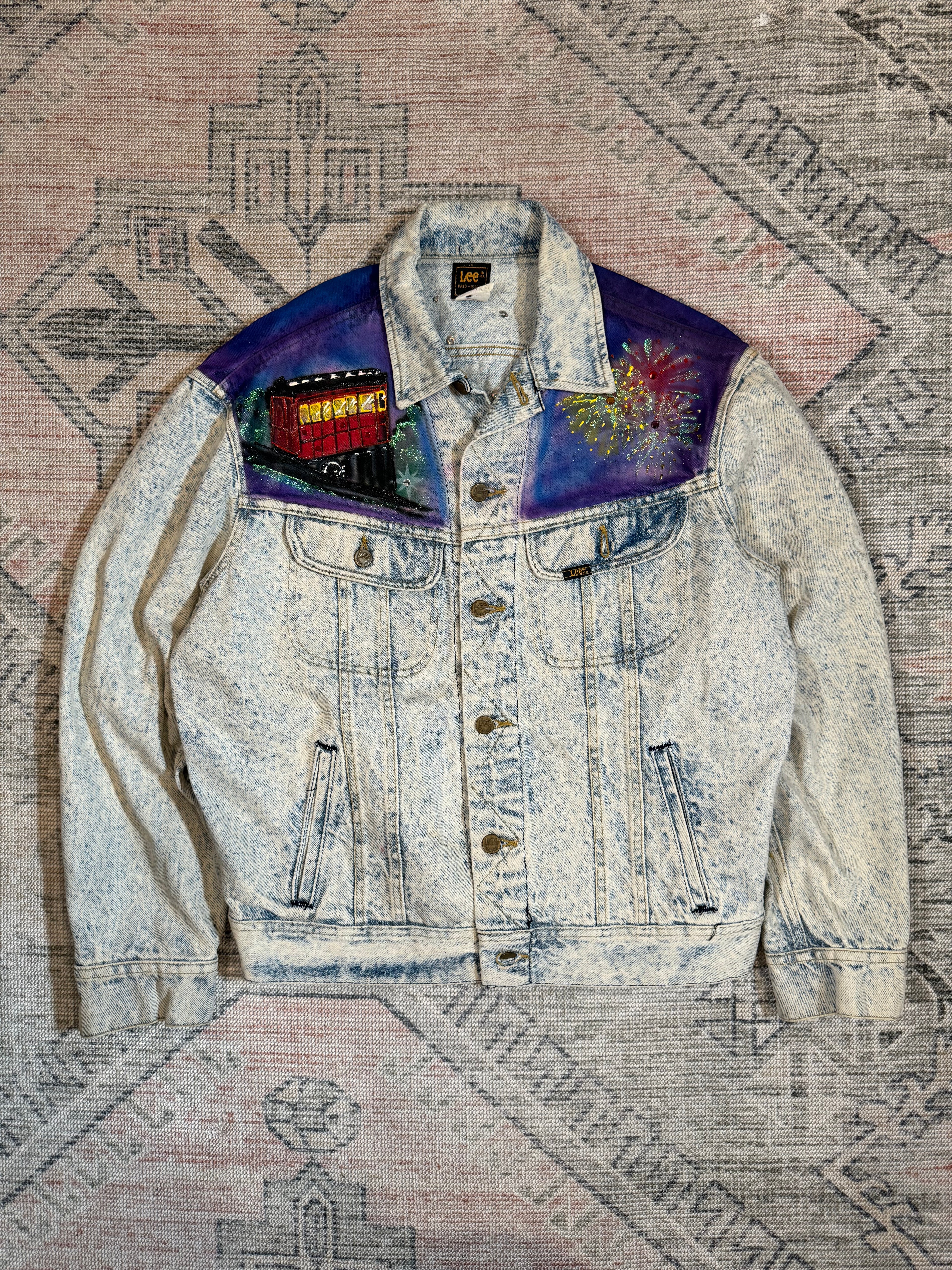 Vintage 1992 Pittsburgh Bedazzled Hand Painted Lee Jean Jacket (M)