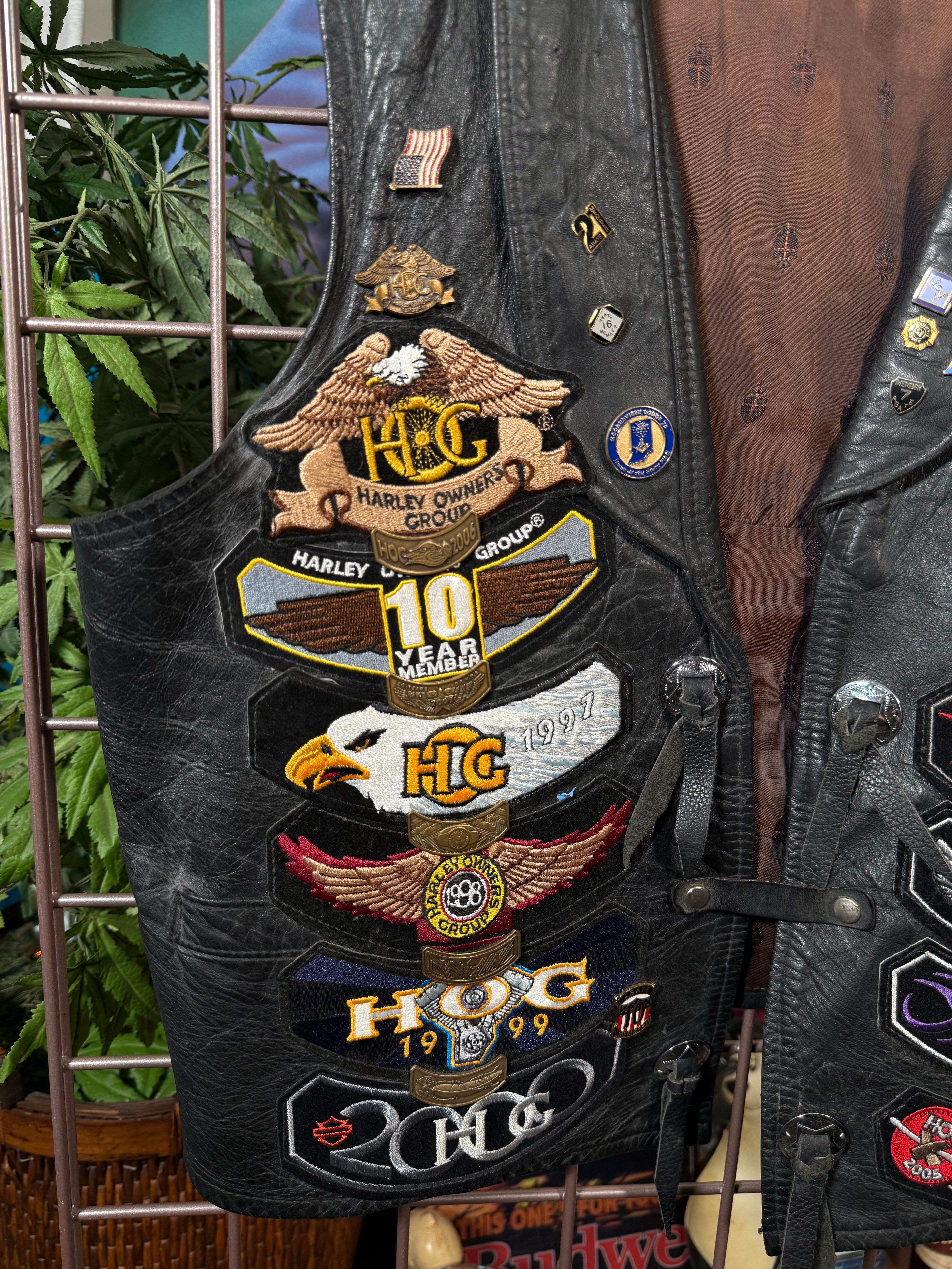 Vintage Leather Biker Vest With Patches and Pins (M)