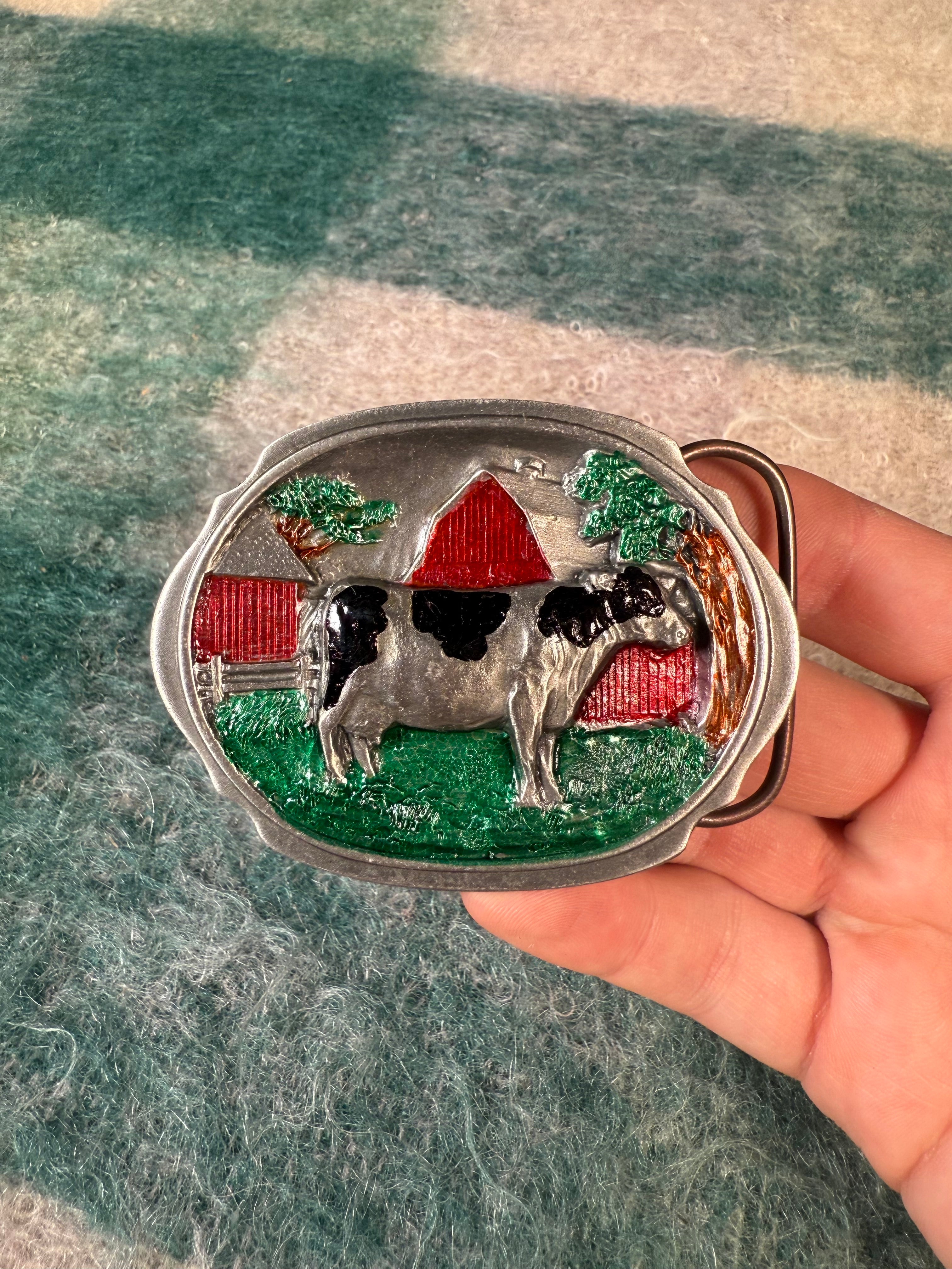 Vintage Cow Colorful Belt Buckle