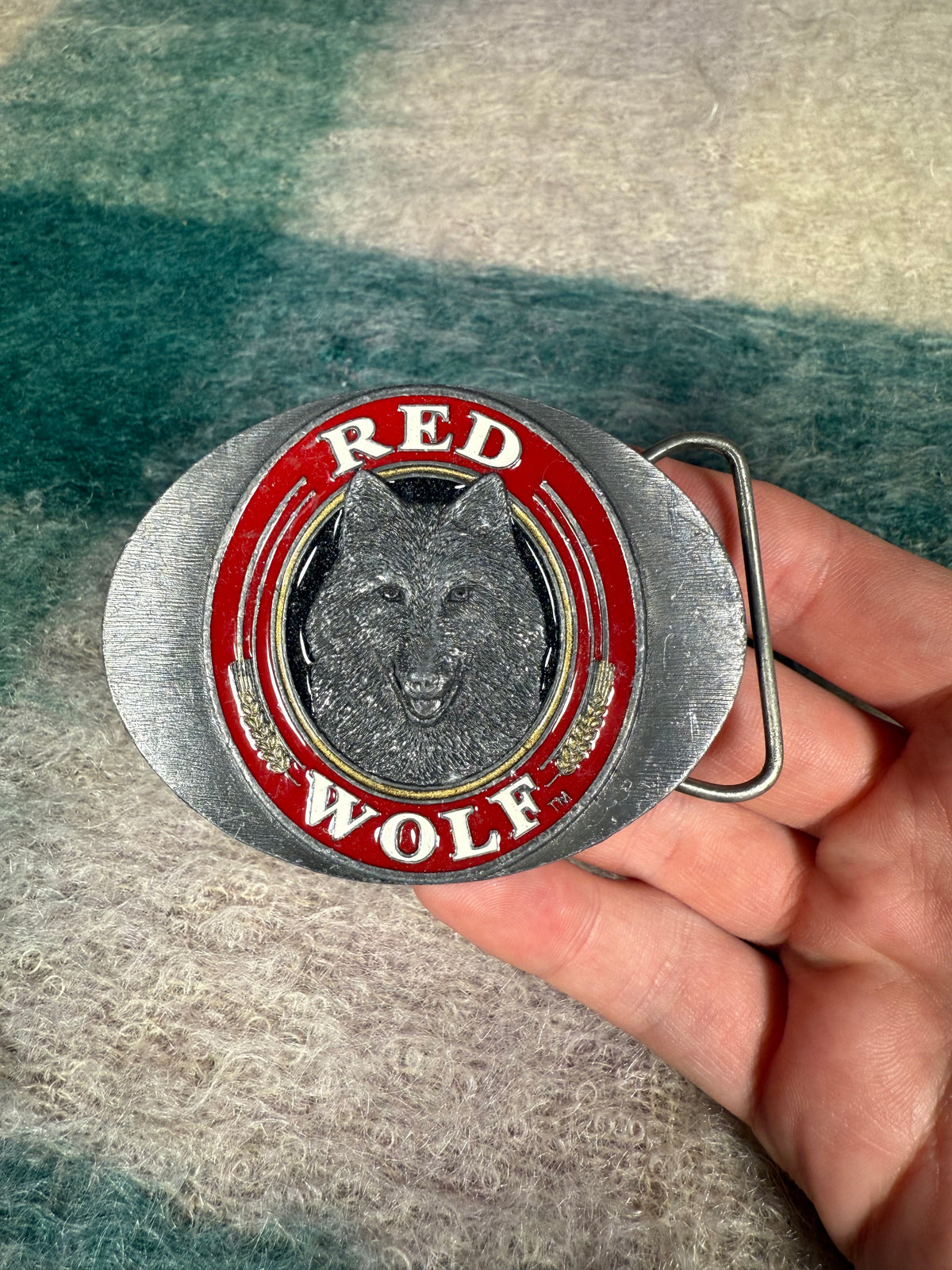 Vintage Red Wolf Beer Belt Buckle