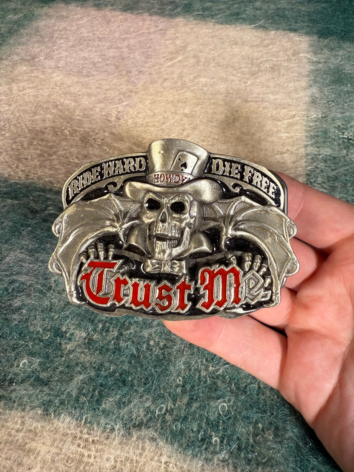 Vintage Ride Hard, Die Free, Trust Me Skull Belt Buckle