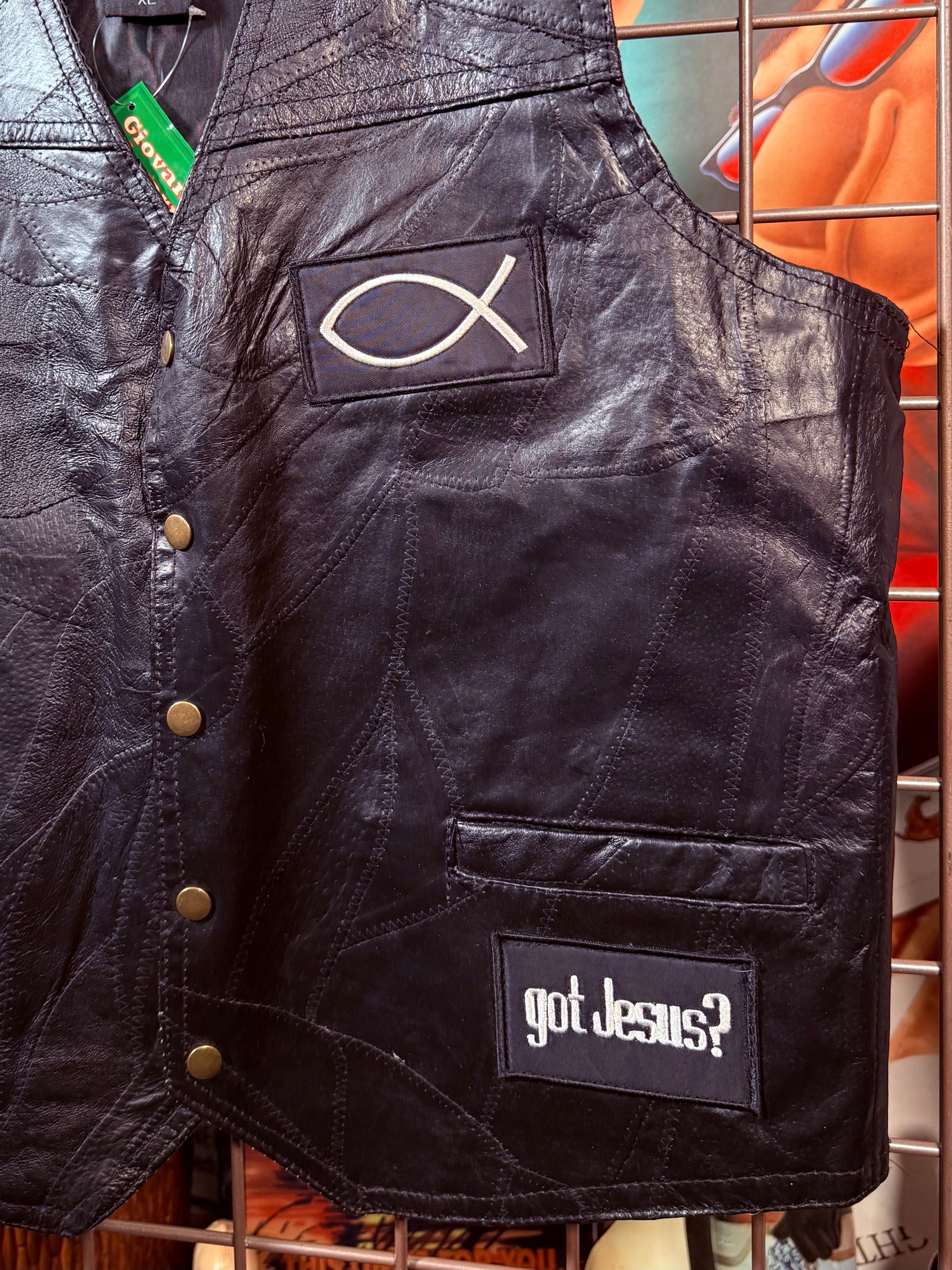 Jesus Forever Leather Biker Vest(XL)