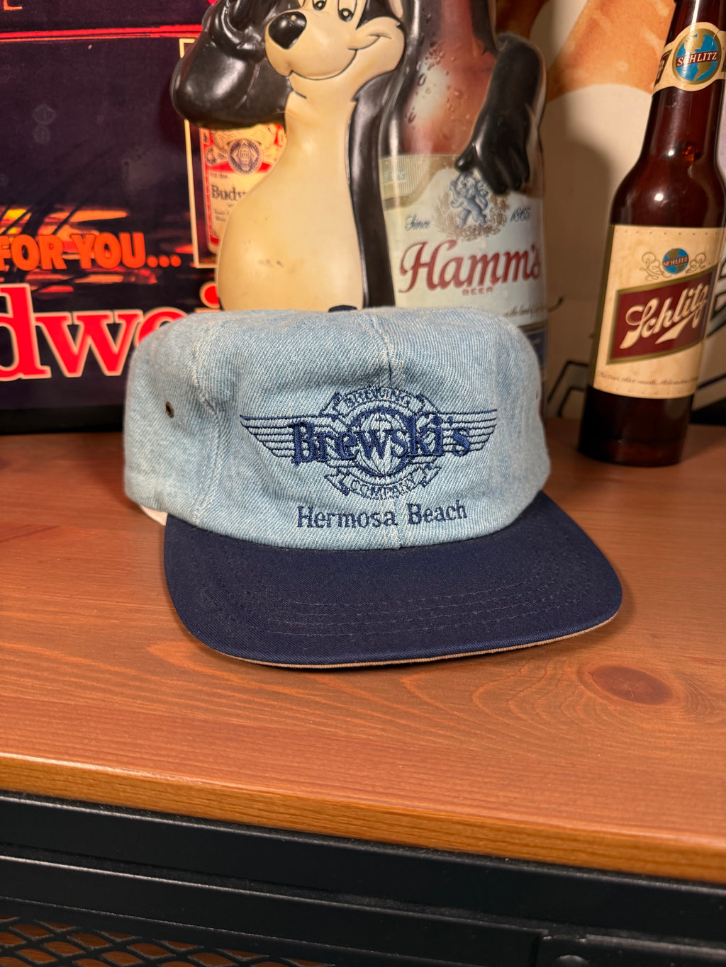 Vintage Brewskis Brewing Company Denim Leather Strap Hat