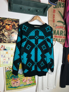 Vintage Stefano Teal Pattern Knit Sweater (M)