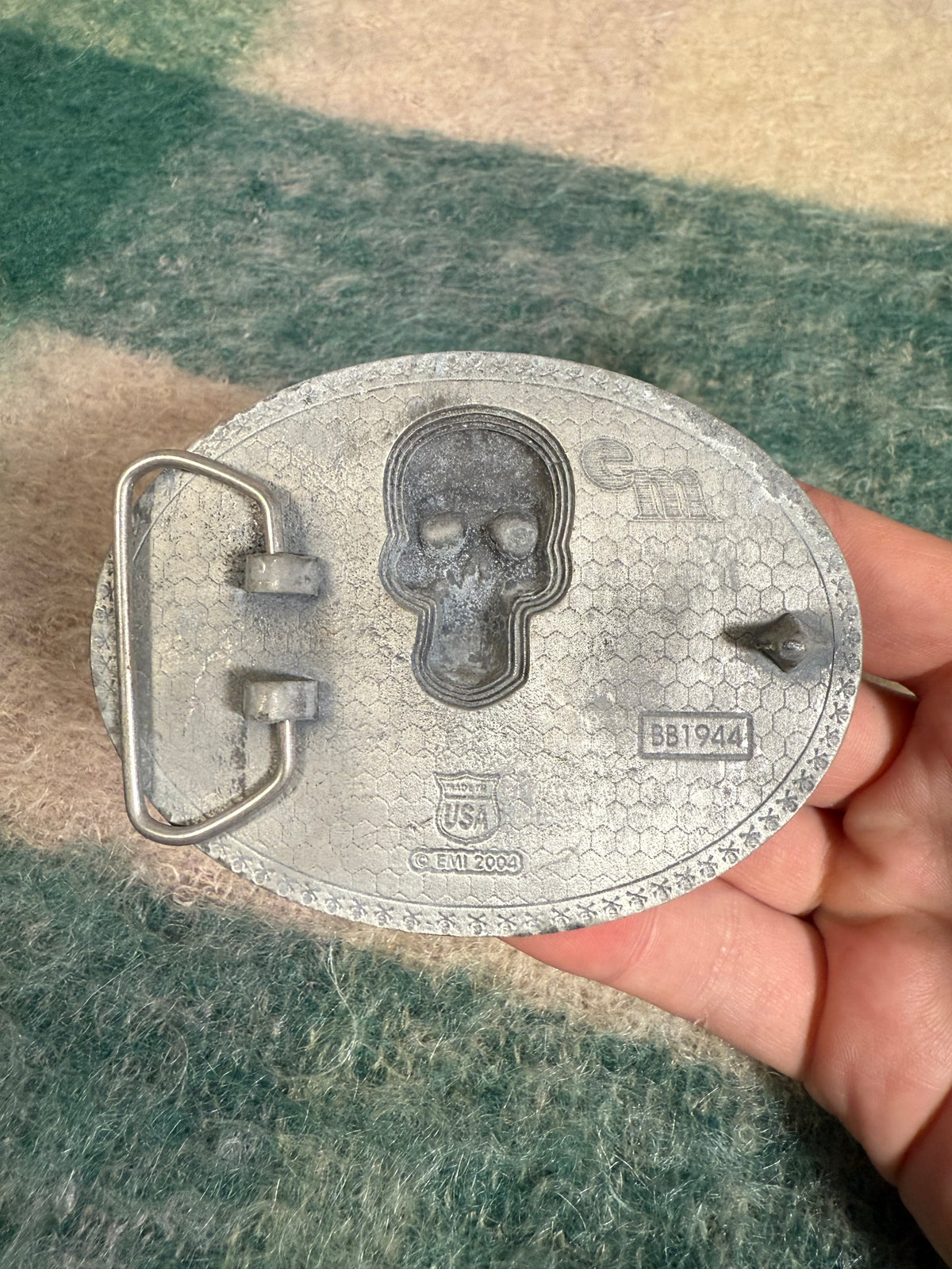 Vintage 2004 Black Skull and Cross Bones Belt Buckle