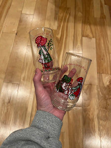 Lot of 2 Vintage 70s Christmas Coca Cola Glasses