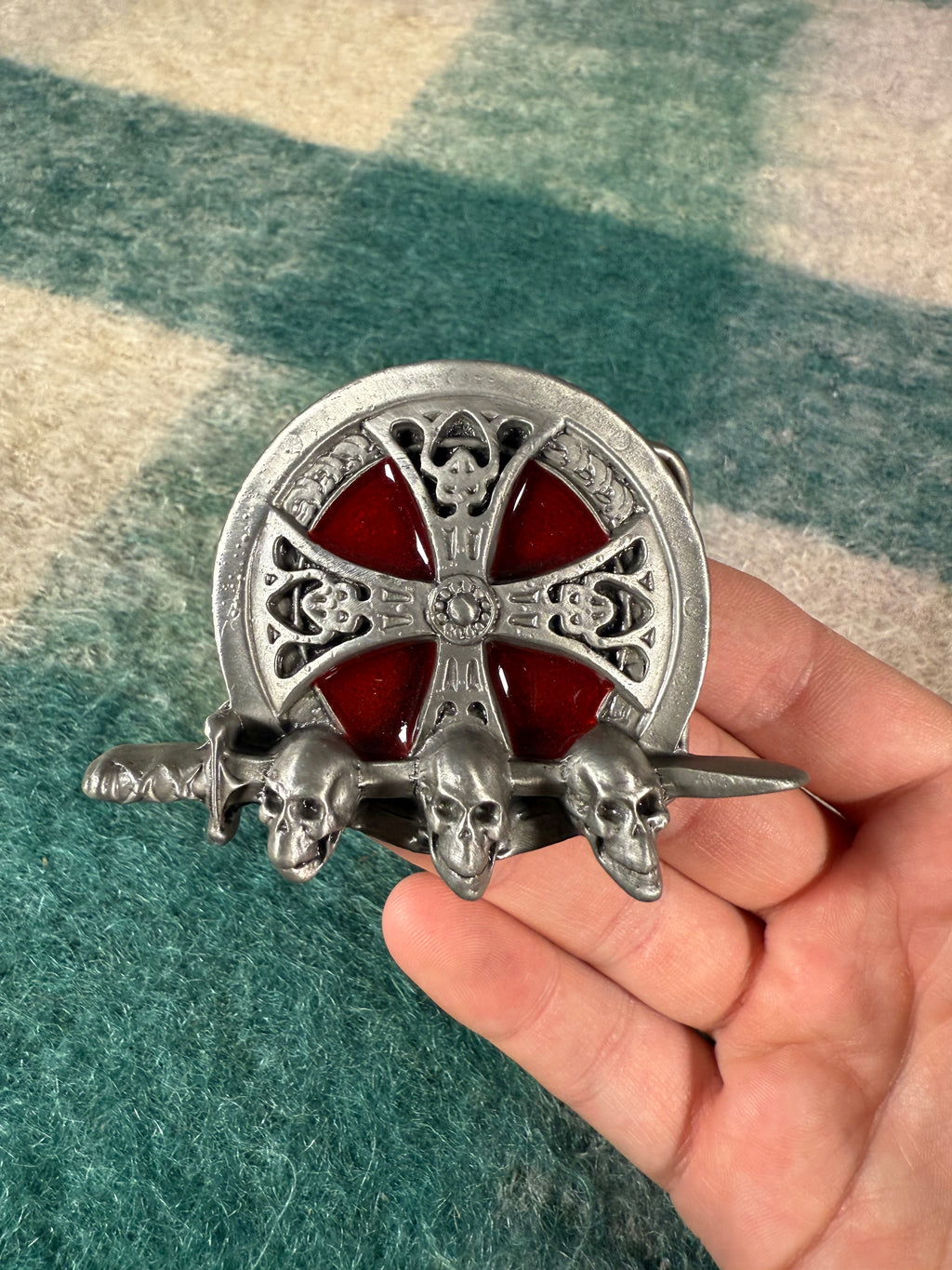 Vintage Iron Cross and Skull Sword Belt Buckle