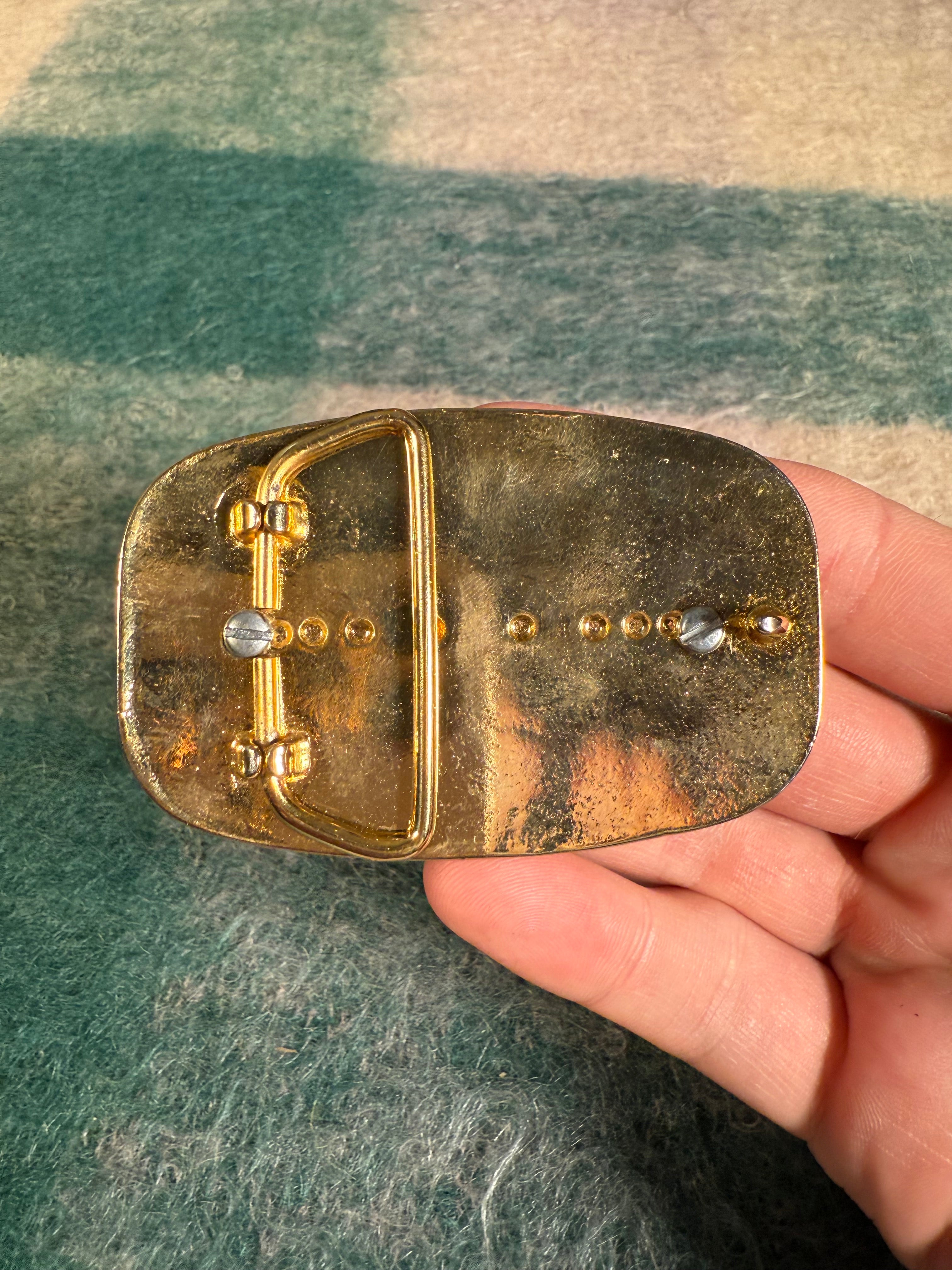 Vintage 2000 Gold and Blue Belt Buckle