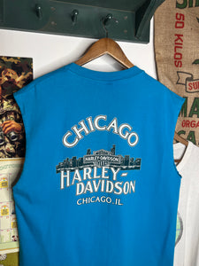 Vintage Harley Chicago Blue Cutoff Shirt (XL)