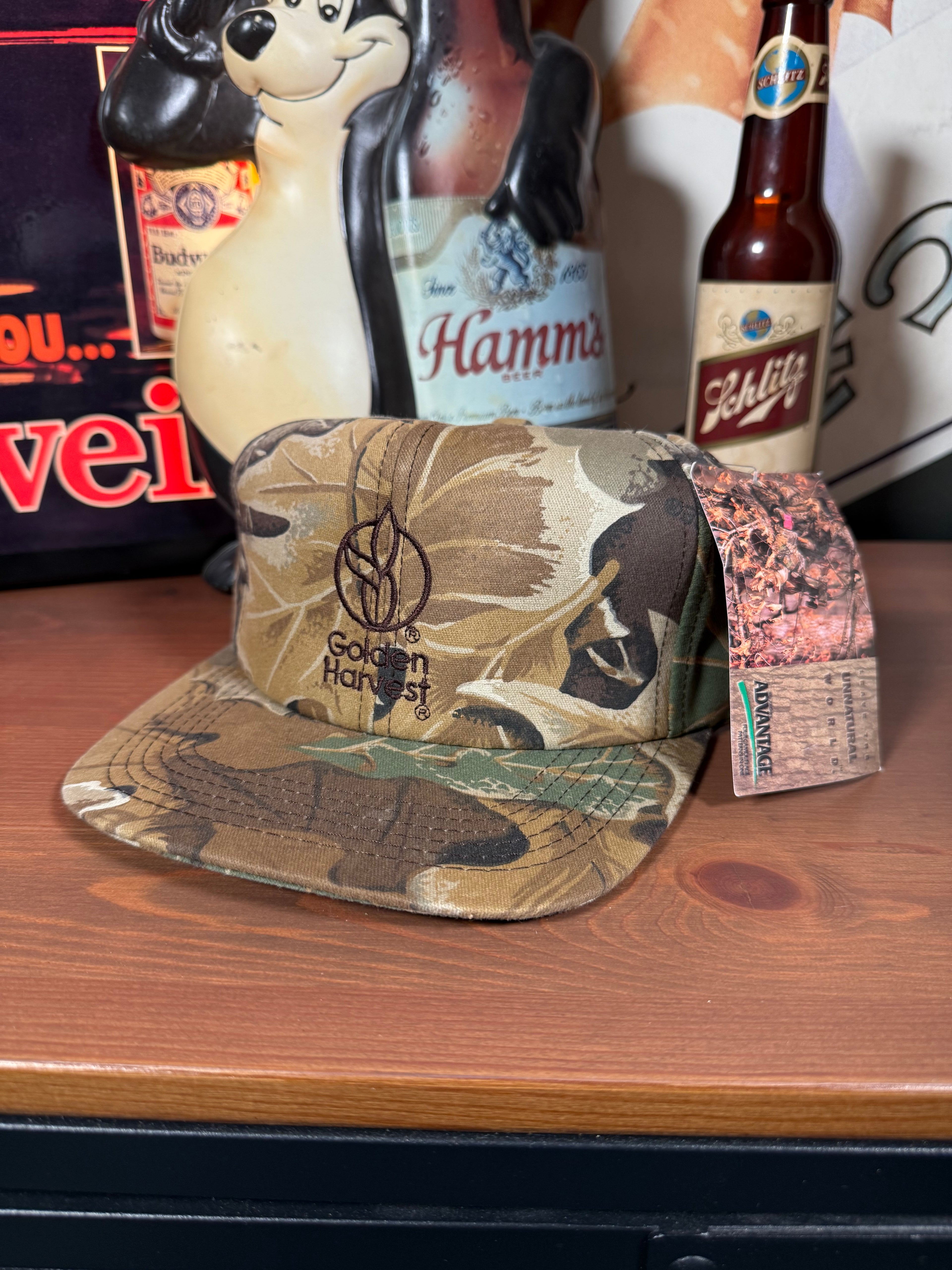 Vintage Golden Harvest Camo K Products Trucker Hat