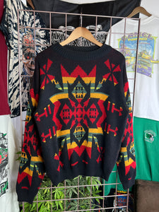 Vintage Bonjour Multicolor Pattern Sweater (L)