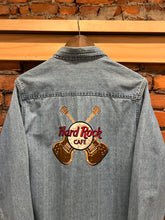 Load image into Gallery viewer, Vintage Hard Rock Cafe Embroidered Jean Shirt (WL)
