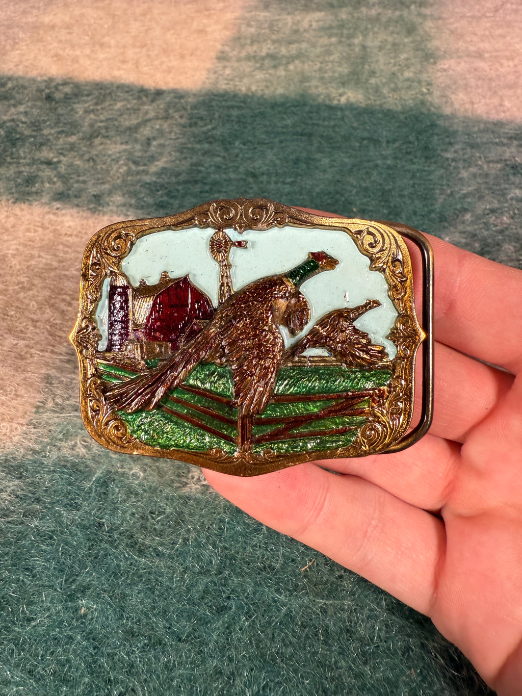 Vintage Pheasants on the Farm Belt Buckle