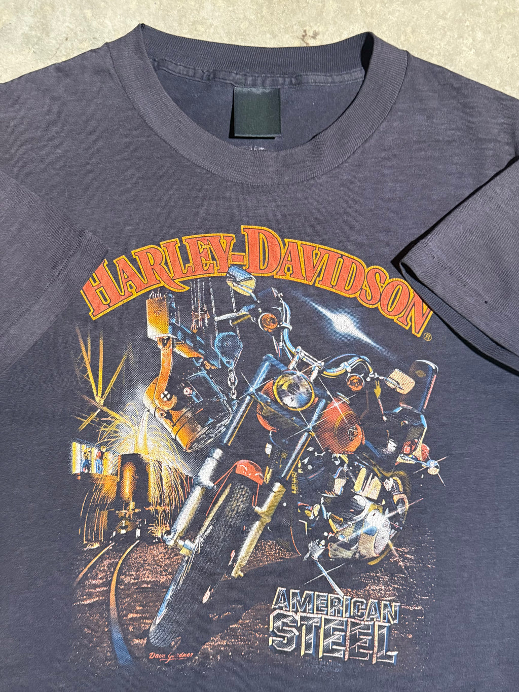 Vintage Harley Davidson 3D Emblem American Steel T-Shirt (S)