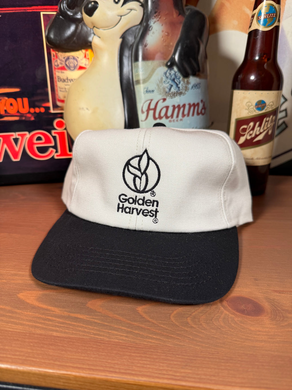 Vintage Golden Harvest Seed Black and White Snapback Hat