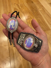 Load image into Gallery viewer, Vintage Iridescent Crystal Belt Buckle + Bolo Tie Combo
