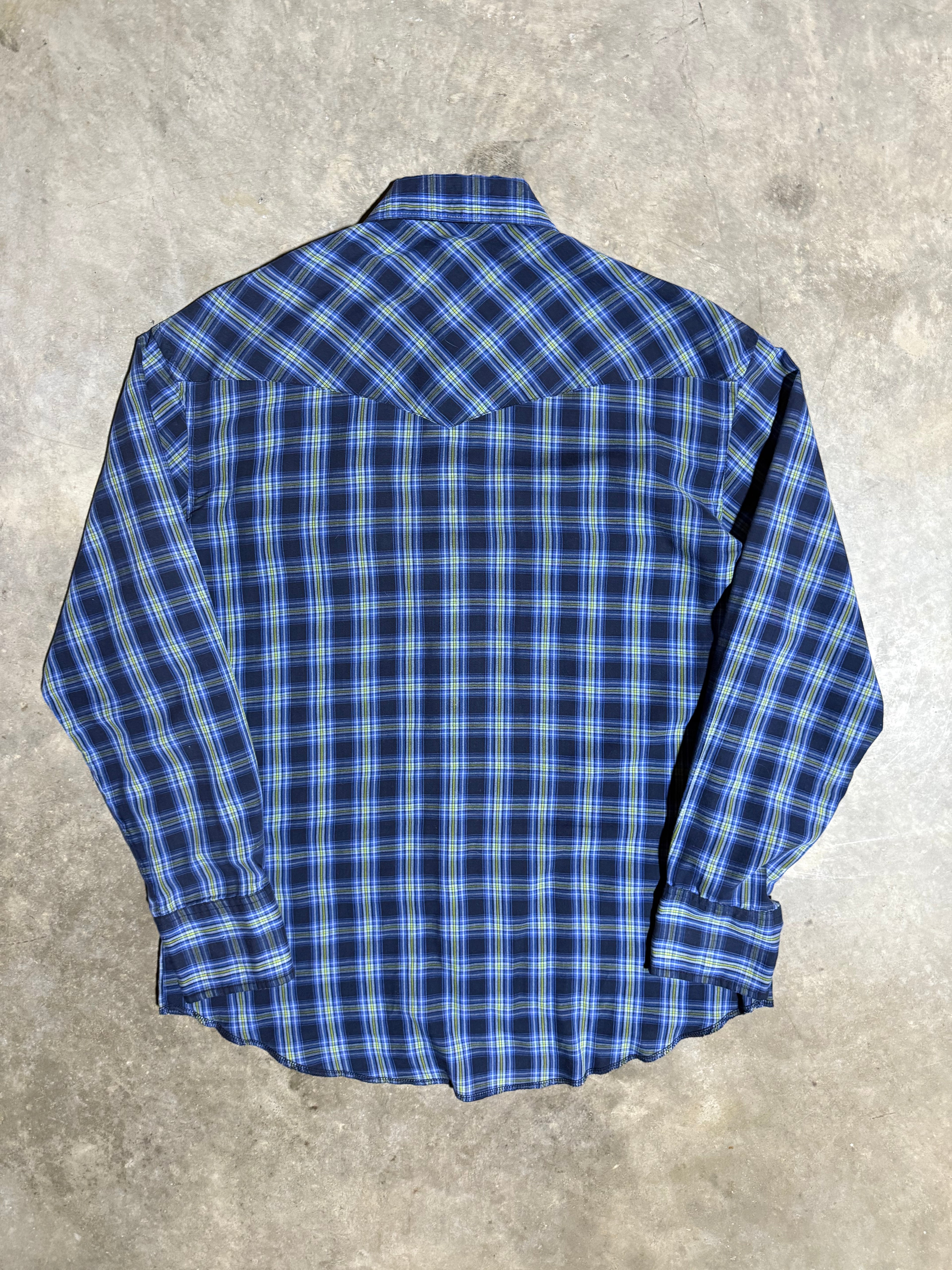 Vintage Wrangler Blue Pearl Snap Shirt (L)