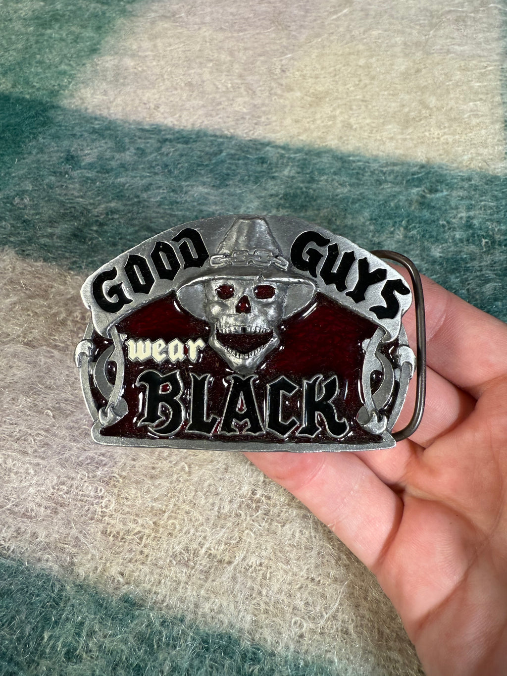 Vintage Good Guys Wear Black Skull Belt Buckle