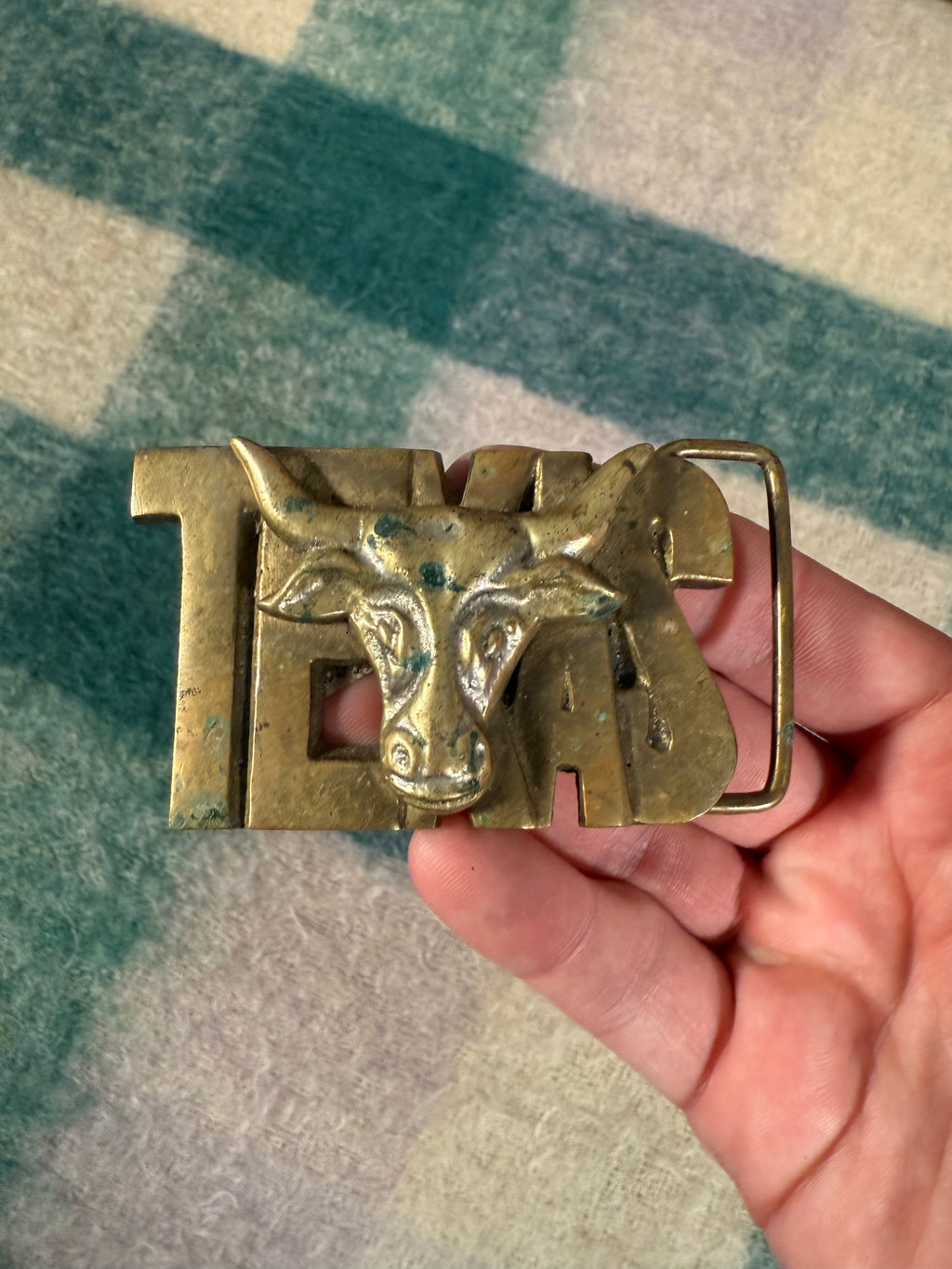 Vintage Texas Spellout Bull Belt Buckle