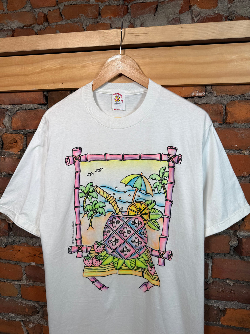 Vintage 1990 Bejeweled Beach Shirt(M/L)
