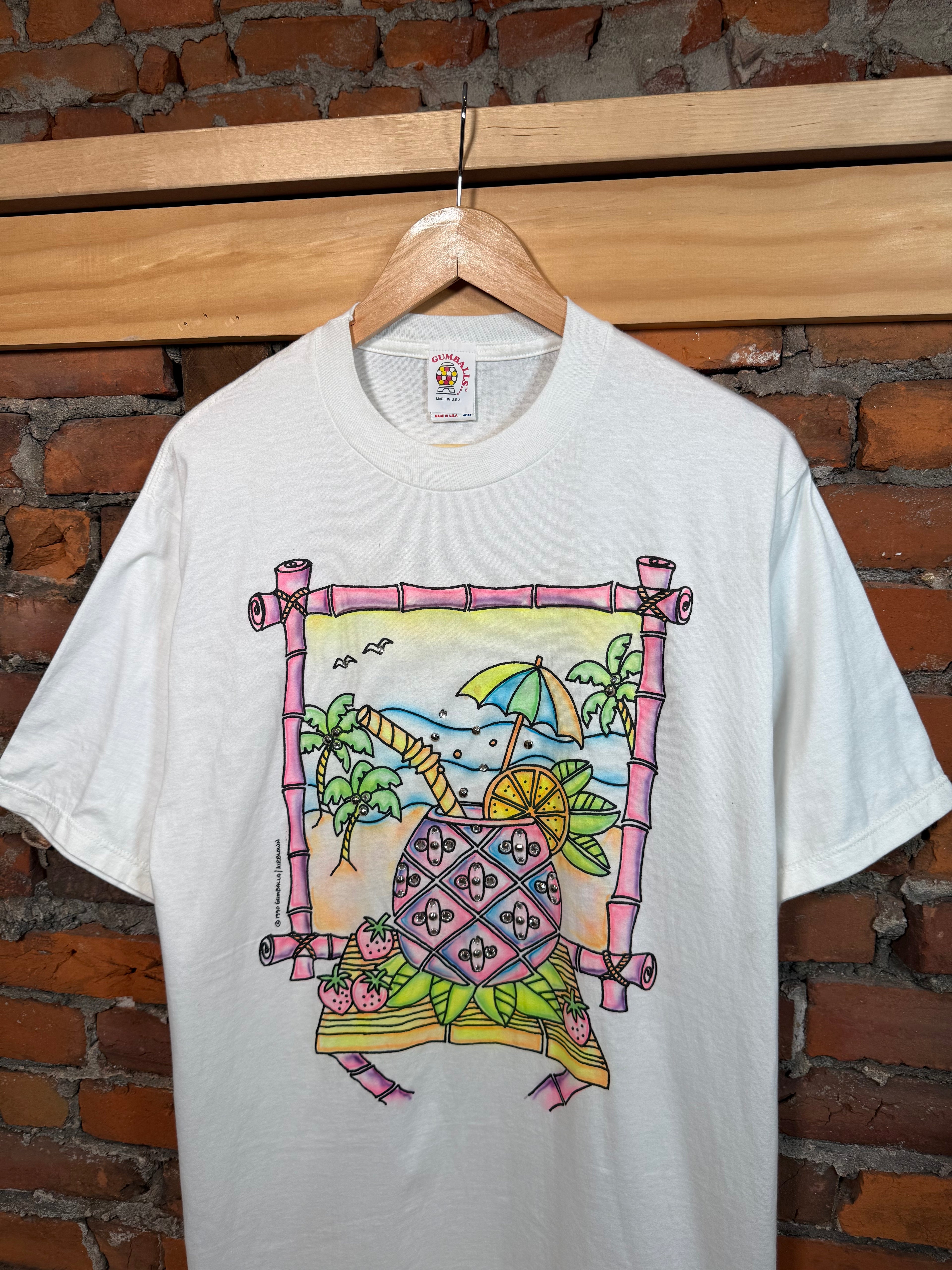 Vintage 1990 Bejeweled Beach Shirt(M/L)