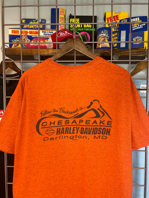 2000s Orange Harley Davidson Double Sided Shirt (XL)
