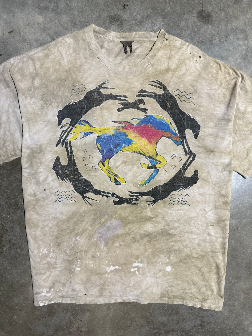 Vintage 90s Running Horse Dyed Distressed T-Shirt (2XL)
