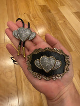 Load image into Gallery viewer, Vintage Triple Heart Belt Buckle + Bolo Tie Combo
