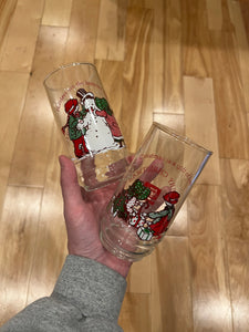 Lot of 2 Vintage 70s Christmas Coca Cola Glasses