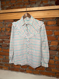 Vintage Karman Pink and Blue Western Pearl Snap Shirt (WM)