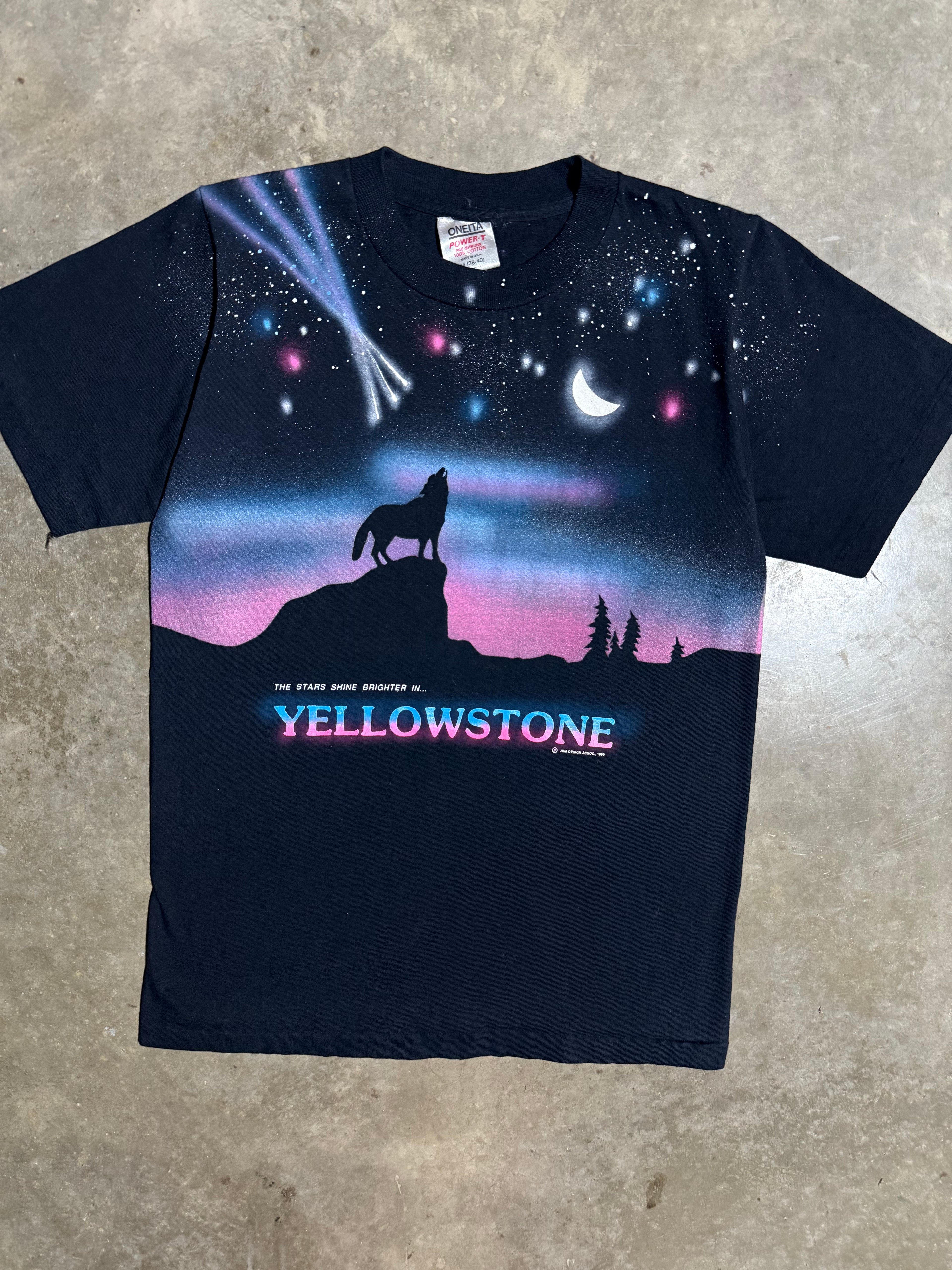 Vintage All Over Print Yellowstone at Nighttime T-Shirt (S/M)