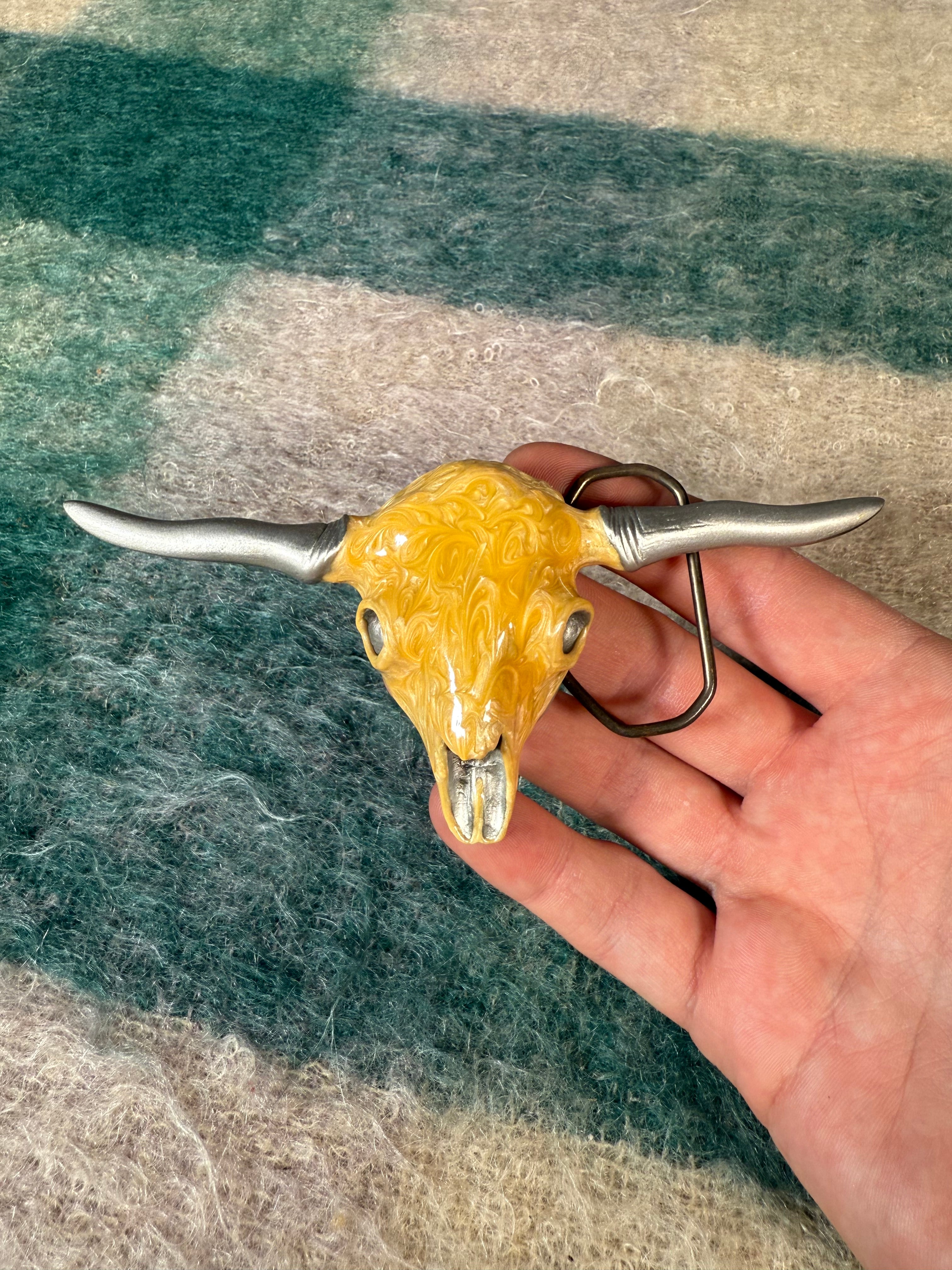 Vintage Colored Longhorn Skull Belt Buckle