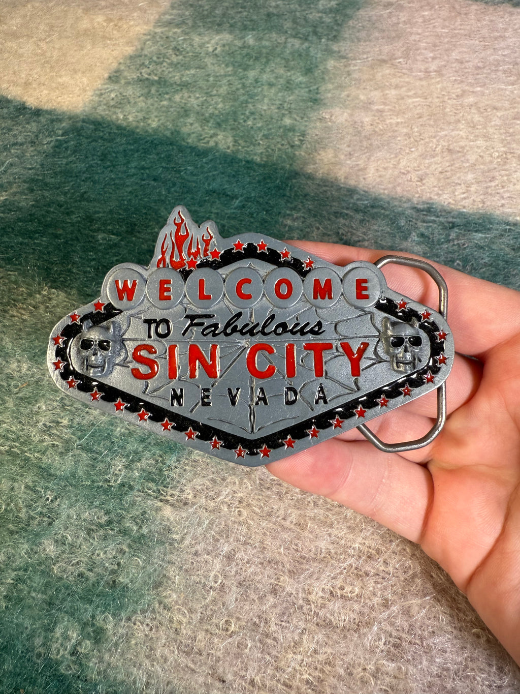Vintage 2000s Welcome to Sin City Belt Buckle
