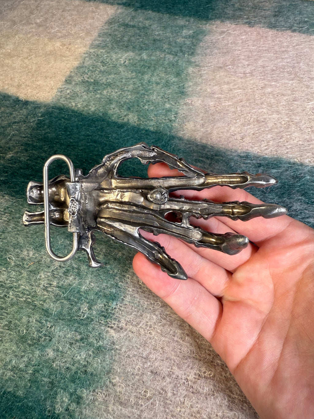 Vintage Skeleton Hand With Ring Belt Buckle