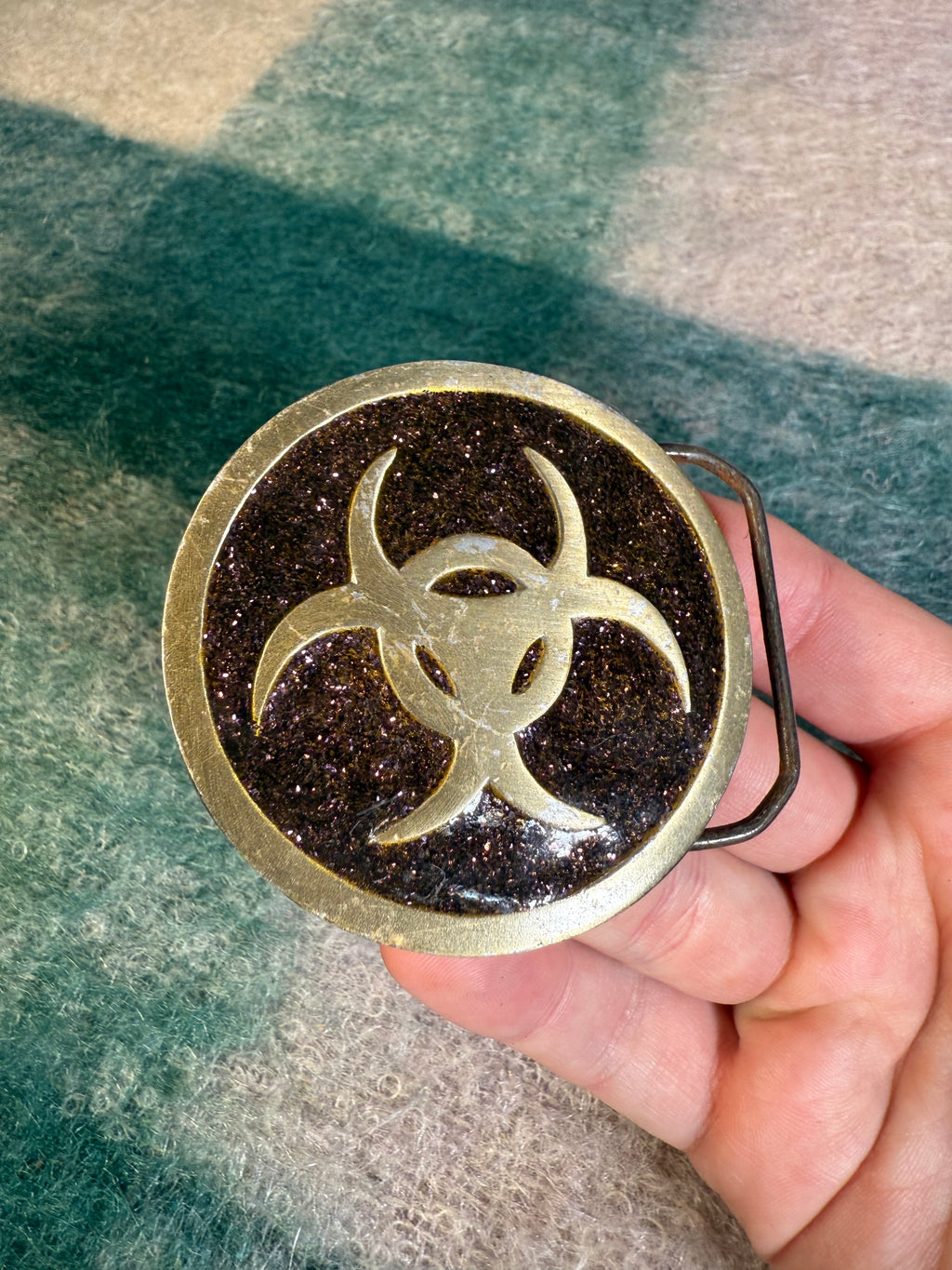 Vintage 2000 Bio-Hazard Sparkle Belt Buckle